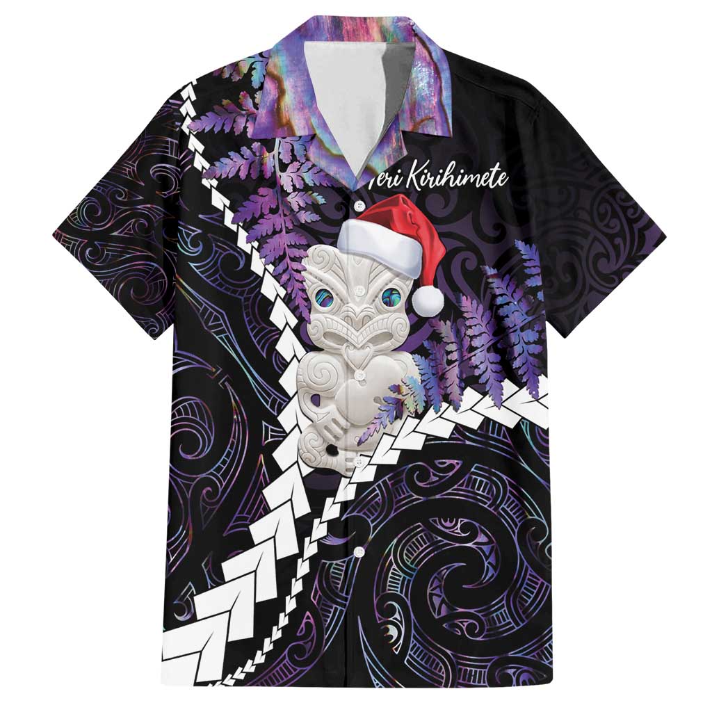 New Zealand Personalised Family Matching Long Sleeve Bodycon Dress and Hawaiian Shirt Meri Kirihimete Kowhaiwhai Mix Paua Shell - Amethys LT7 Dad's Shirt - Short Sleeve Purple - Polynesian Pride