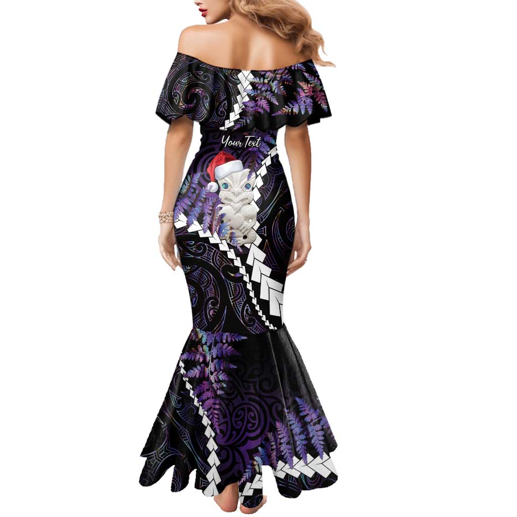 New Zealand Personalised Family Matching Mermaid Dress and Hawaiian Shirt Meri Kirihimete Kowhaiwhai Mix Paua Shell - Amethys LT7 - Polynesian Pride