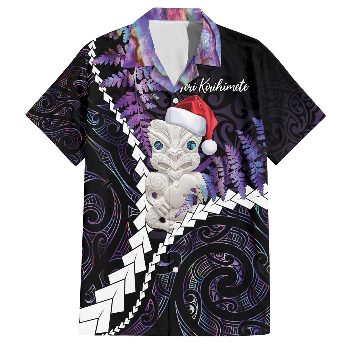 New Zealand Personalised Family Matching Off The Shoulder Long Sleeve Dress and Hawaiian Shirt Meri Kirihimete Kowhaiwhai Mix Paua Shell - Amethys