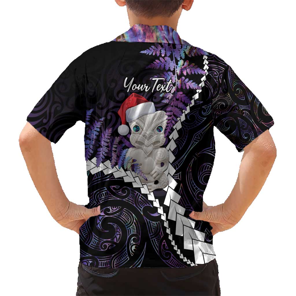 New Zealand Personalised Family Matching Short Sleeve Bodycon Dress and Hawaiian Shirt Meri Kirihimete Kowhaiwhai Mix Paua Shell - Amethys LT7 - Polynesian Pride