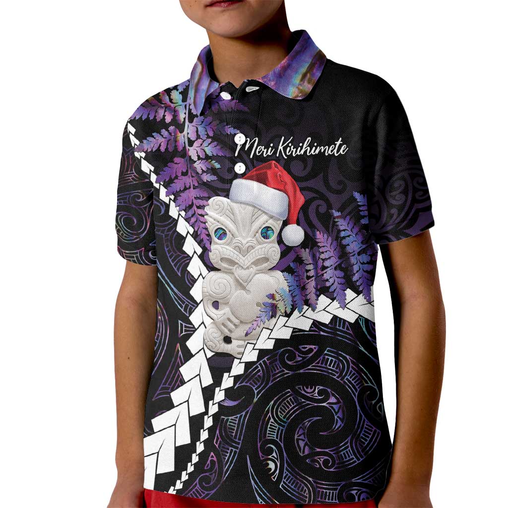 New Zealand Personalised Kid Polo Shirt Meri Kirihimete Kowhaiwhai Mix Paua Shell - Amethys