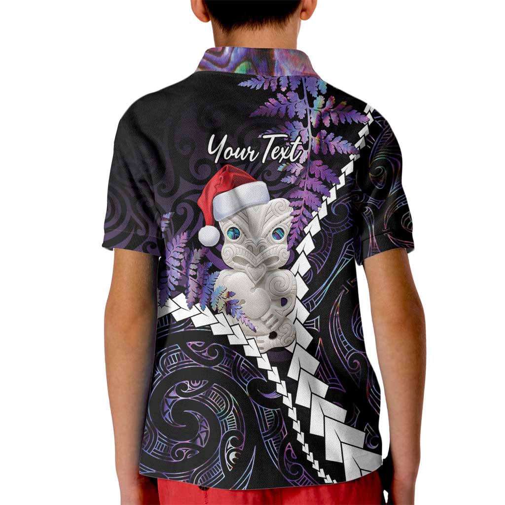 New Zealand Personalised Kid Polo Shirt Meri Kirihimete Kowhaiwhai Mix Paua Shell - Amethys