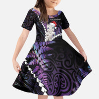 New Zealand Personalised Kid Short Sleeve Dress Meri Kirihimete Kowhaiwhai Mix Paua Shell - Amethys
