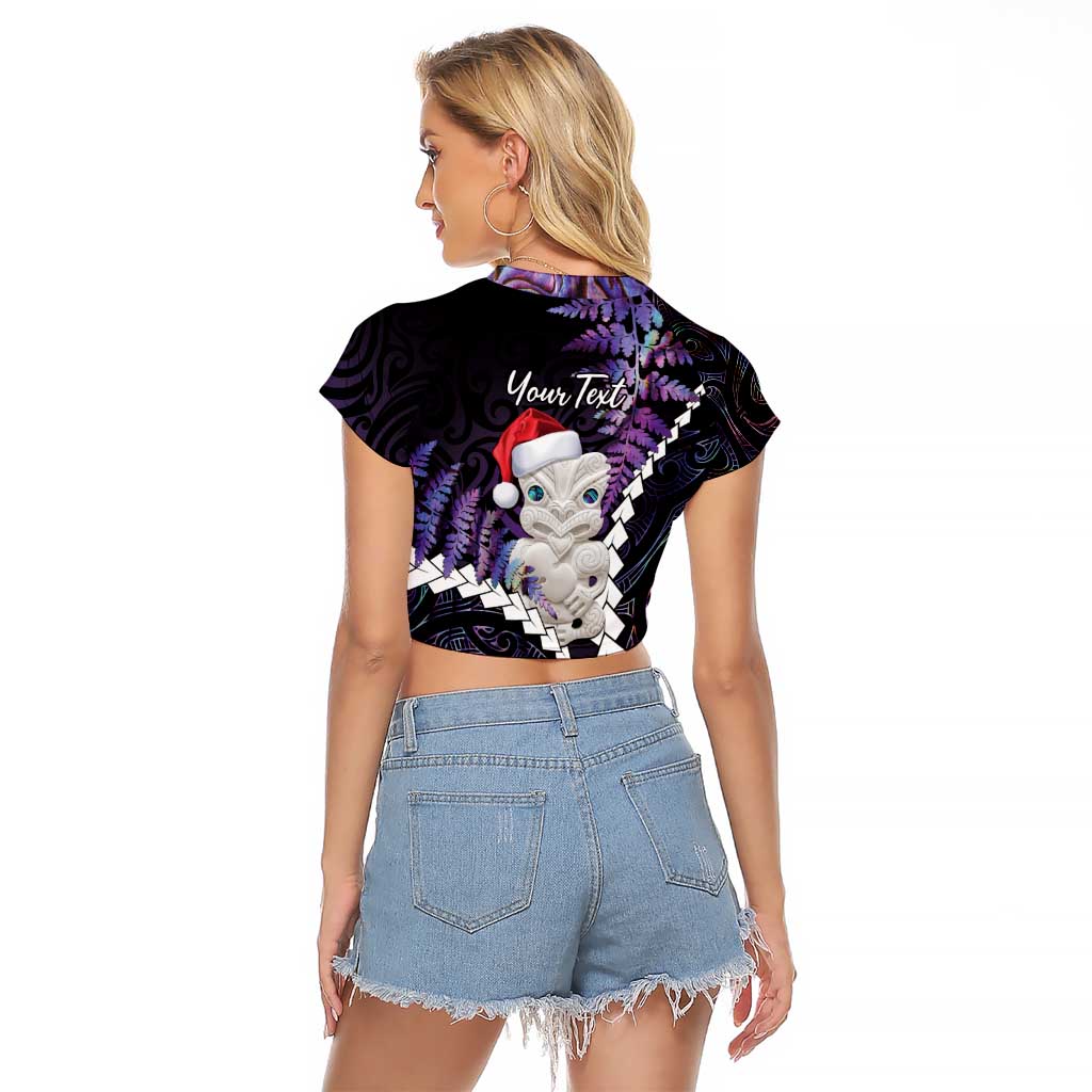 New Zealand Personalised Raglan Cropped T Shirt Meri Kirihimete Kowhaiwhai Mix Paua Shell - Amethys