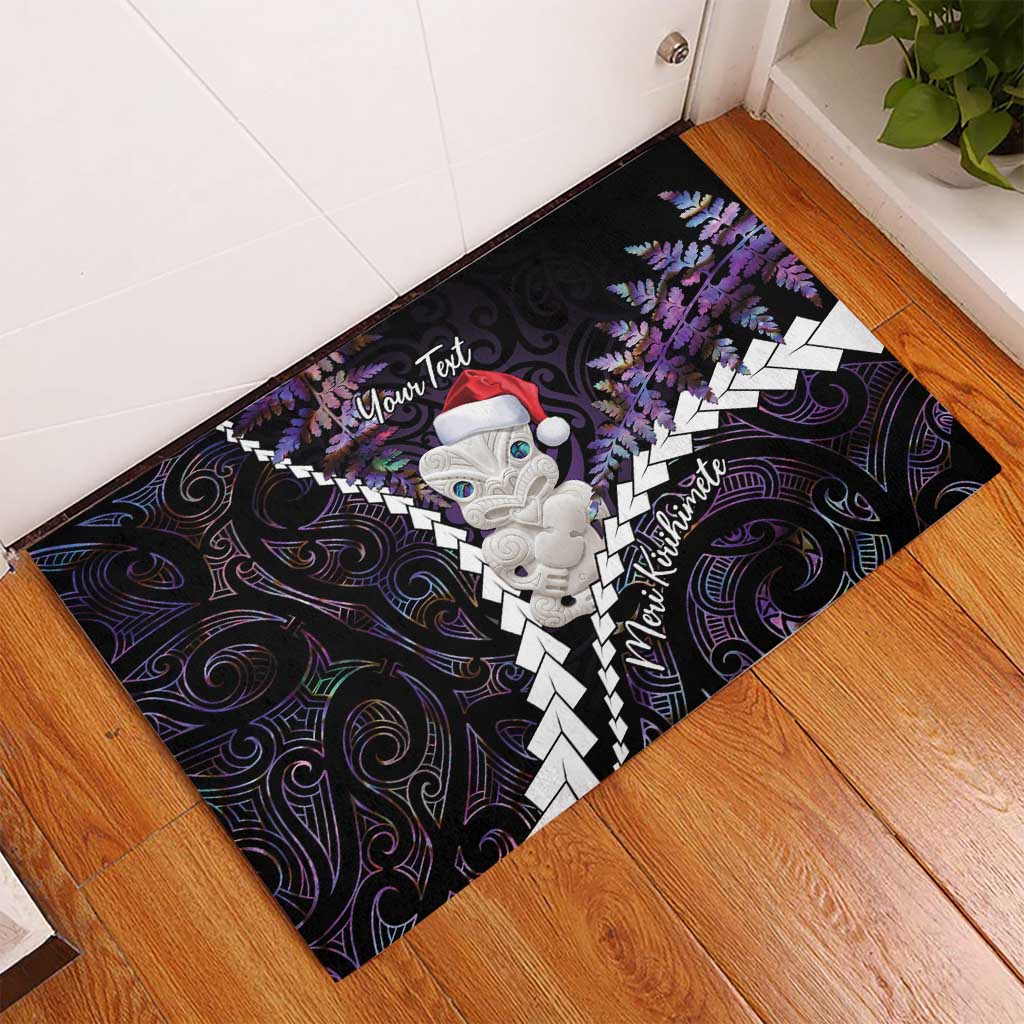 New Zealand Personalised Rubber Doormat Meri Kirihimete Kowhaiwhai Mix Paua Shell - Amethys