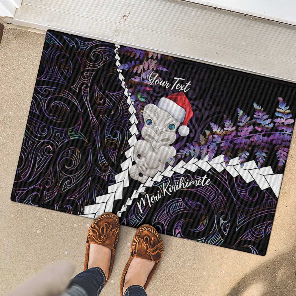 New Zealand Personalised Rubber Doormat Meri Kirihimete Kowhaiwhai Mix Paua Shell - Amethys