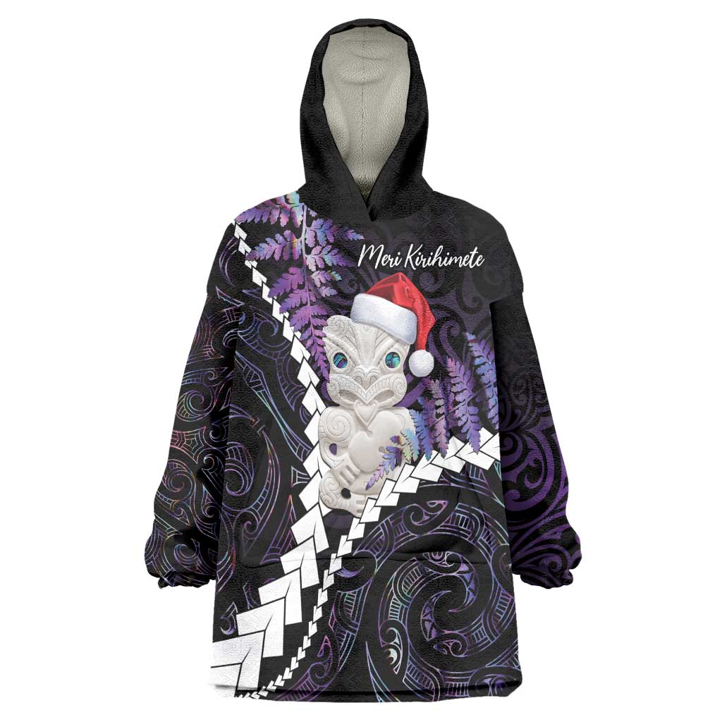 New Zealand Personalised Wearable Blanket Hoodie Meri Kirihimete Kowhaiwhai Mix Paua Shell - Amethys