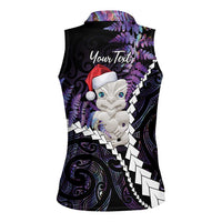 New Zealand Personalised Women Sleeveless Polo Shirt Meri Kirihimete Kowhaiwhai Mix Paua Shell - Amethys LT7 - Polynesian Pride