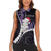 New Zealand Personalised Women Sleeveless Polo Shirt Meri Kirihimete Kowhaiwhai Mix Paua Shell - Amethys LT7 - Polynesian Pride