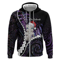 New Zealand Personalised Zip Hoodie Meri Kirihimete Kowhaiwhai Mix Paua Shell - Amethys LT7 Zip Hoodie Purple - Polynesian Pride