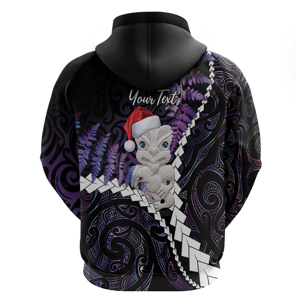 New Zealand Personalised Zip Hoodie Meri Kirihimete Kowhaiwhai Mix Paua Shell - Amethys LT7 - Polynesian Pride
