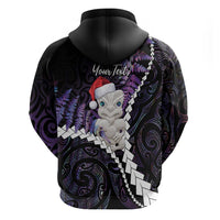New Zealand Personalised Zip Hoodie Meri Kirihimete Kowhaiwhai Mix Paua Shell - Amethys LT7 - Polynesian Pride
