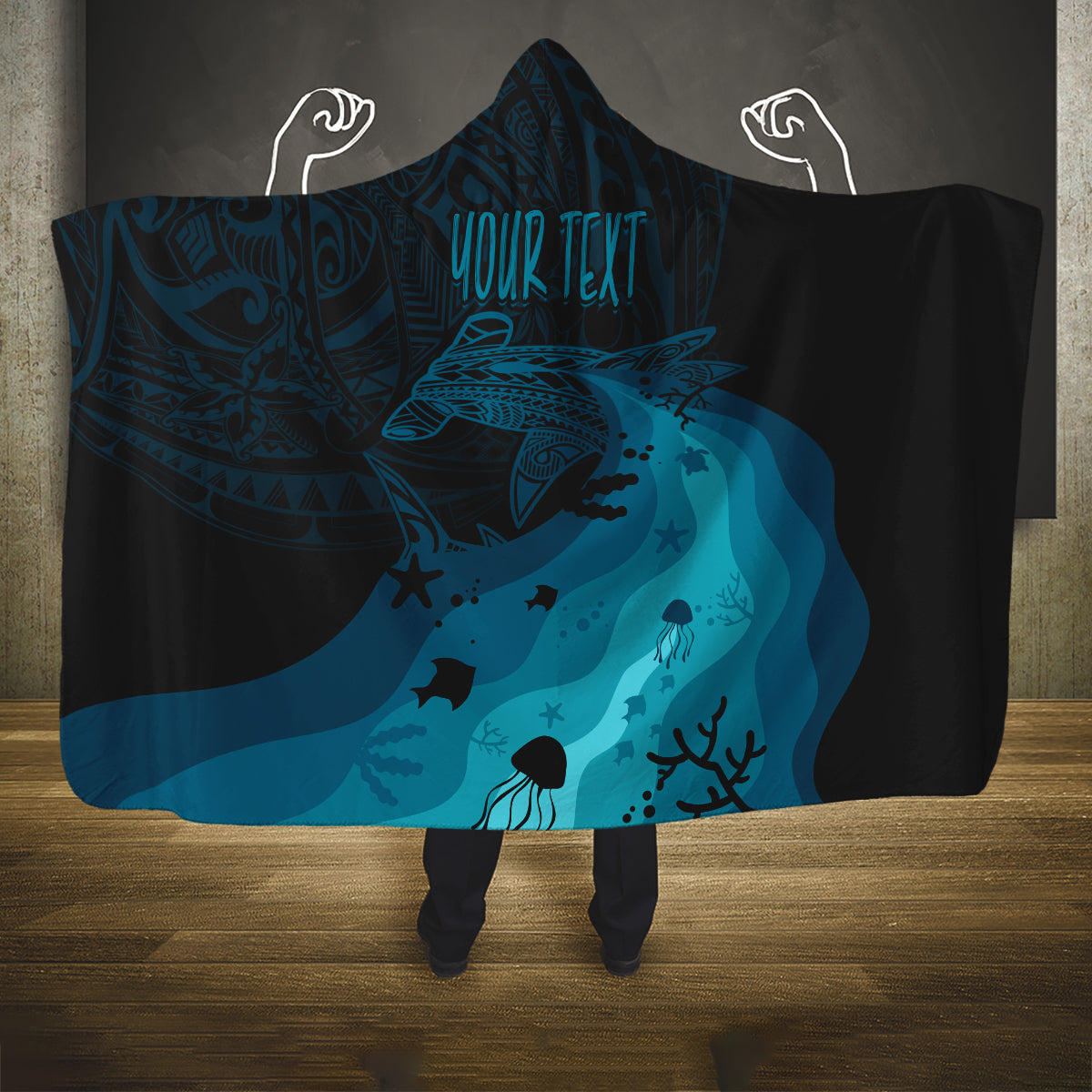 Polynesian Shark Hooded Blanket Under The Waves LT7 One Size Dark Blue - Polynesian Pride