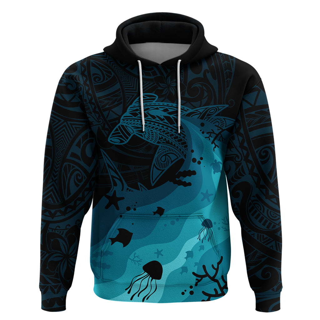 Polynesian Shark Hoodie Under The Waves LT7 Dark Blue - Polynesian Pride