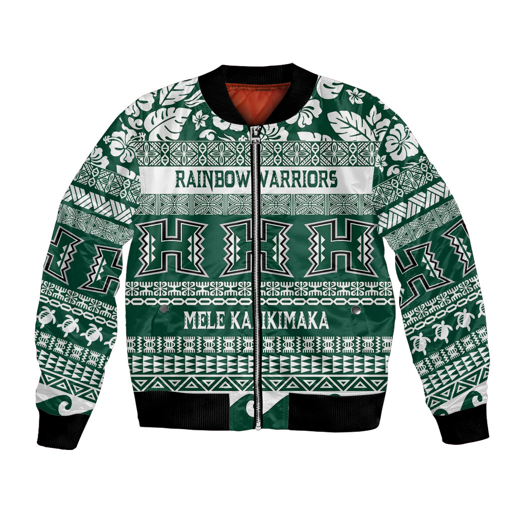 Hawaii Rainbow Warriors Christmas Bomber Jacket Kakau Motifs LT7 Unisex Green - Polynesian Pride
