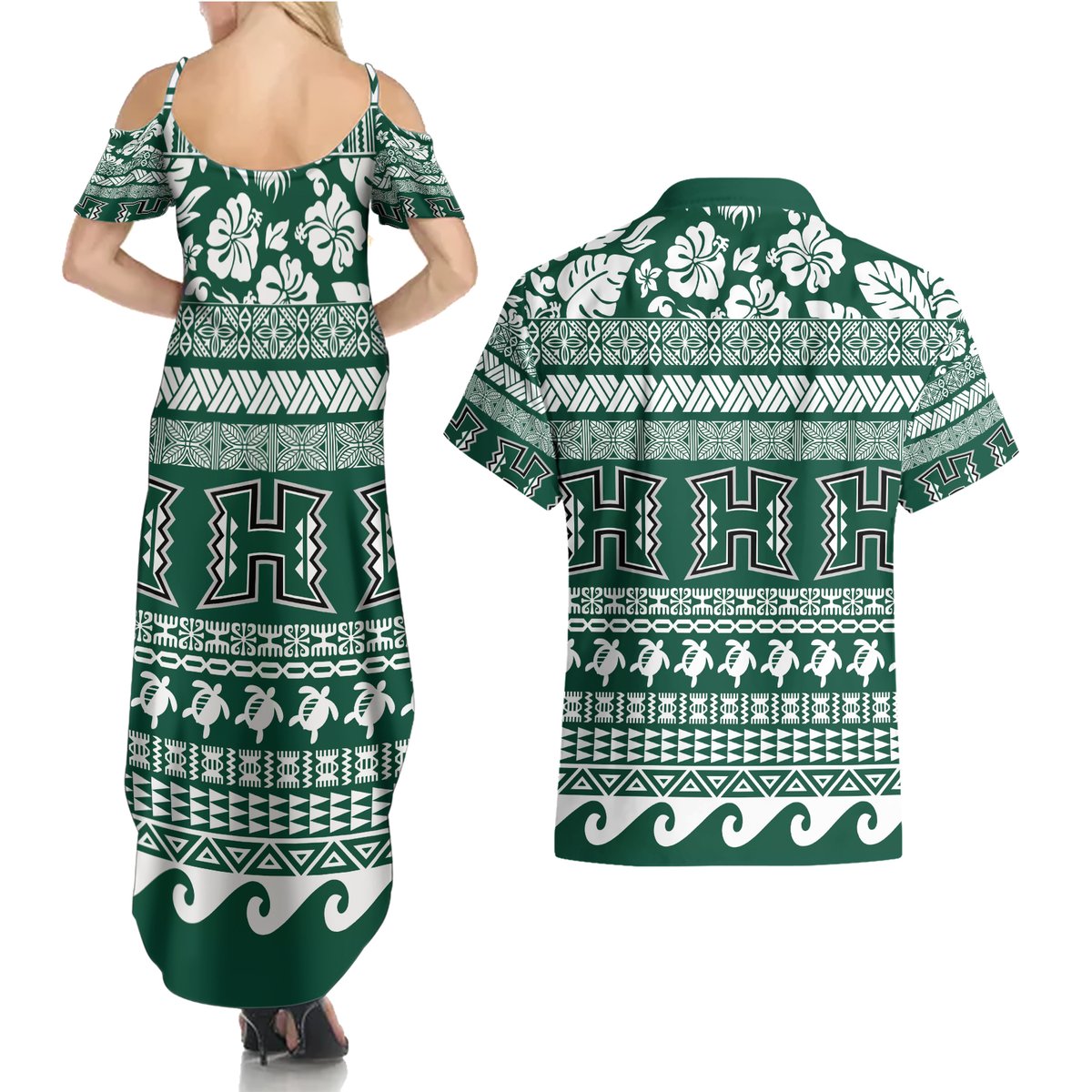 Hawaii Rainbow Warriors Christmas Couples Matching Summer Maxi Dress and Hawaiian Shirt Kakau Motifs LT7 - Polynesian Pride