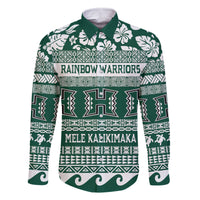 Hawaii Rainbow Warriors Christmas Family Matching Off Shoulder Long Sleeve Dress and Hawaiian Shirt Kakau Motifs LT7 Dad's Shirt - Long Sleeve Green - Polynesian Pride