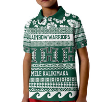 Hawaii Rainbow Warriors Christmas Kid Polo Shirt Kakau Motifs LT7 Kid Green - Polynesian Pride