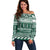 Hawaii Rainbow Warriors Christmas Off Shoulder Sweater Kakau Motifs LT7 Women Green - Polynesian Pride