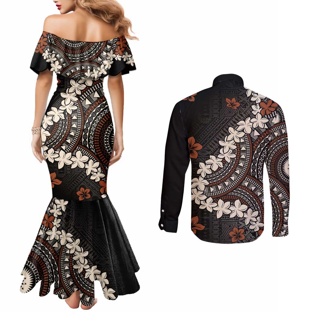 Bula Fiji Women's Day Couples Matching Mermaid Dress and Long Sleeve Button Shirt Classic Masi Tapa