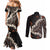 Bula Fiji Women's Day Couples Matching Mermaid Dress and Long Sleeve Button Shirt Classic Masi Tapa