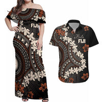 Bula Fiji Women's Day Couples Matching Off Shoulder Maxi Dress and Hawaiian Shirt Classic Masi Tapa
