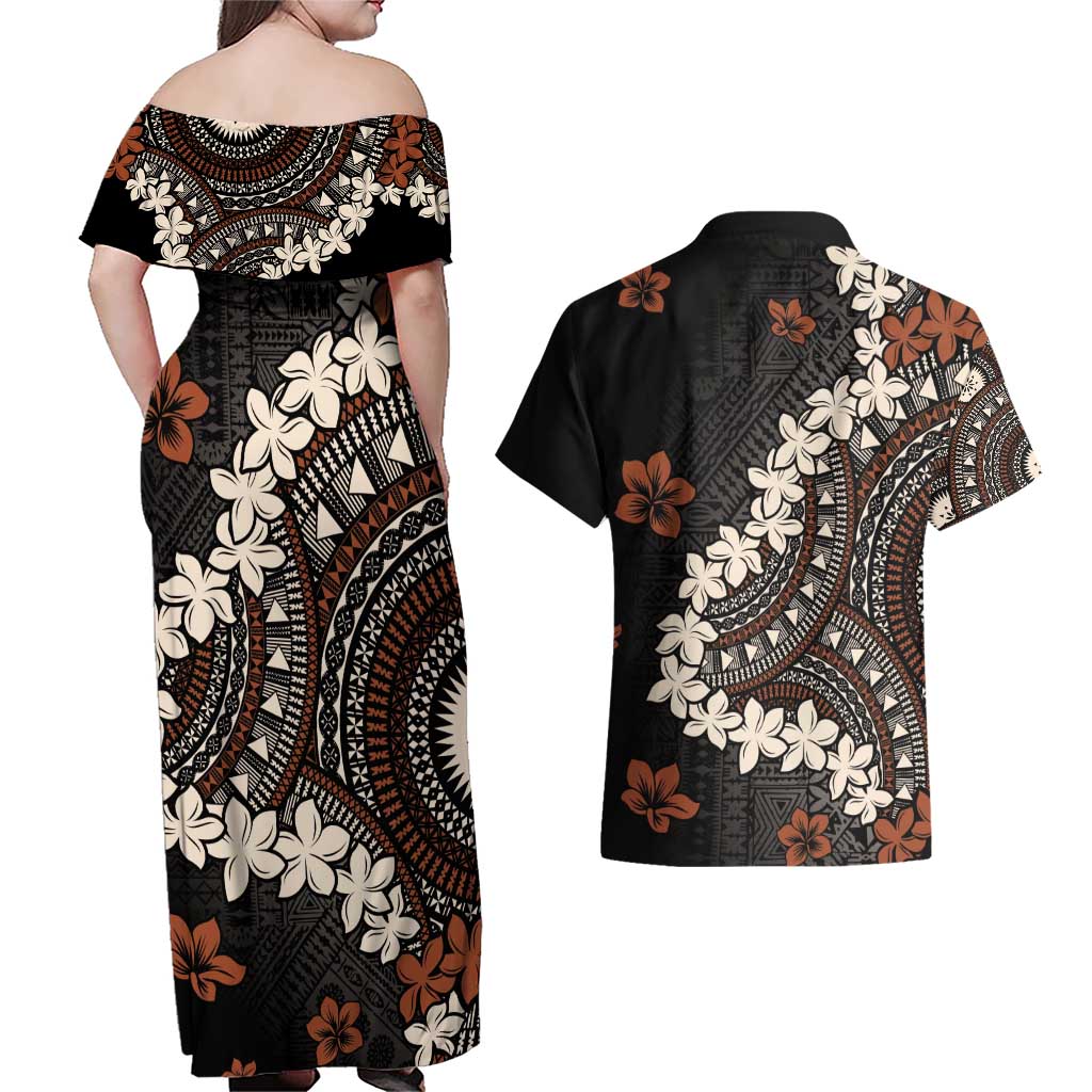Bula Fiji Women's Day Couples Matching Off Shoulder Maxi Dress and Hawaiian Shirt Classic Masi Tapa