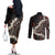 Bula Fiji Women's Day Couples Matching Off The Shoulder Long Sleeve Dress and Long Sleeve Button Shirt Classic Masi Tapa