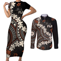 Bula Fiji Women's Day Couples Matching Short Sleeve Bodycon Dress and Long Sleeve Button Shirt Classic Masi Tapa