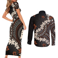 Bula Fiji Women's Day Couples Matching Short Sleeve Bodycon Dress and Long Sleeve Button Shirt Classic Masi Tapa