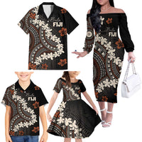 Bula Fiji Women's Day Family Matching Off The Shoulder Long Sleeve Dress and Hawaiian Shirt Classic Masi Tapa