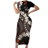 Bula Fiji Women's Day Family Matching Short Sleeve Bodycon Dress and Hawaiian Shirt Classic Masi Tapa