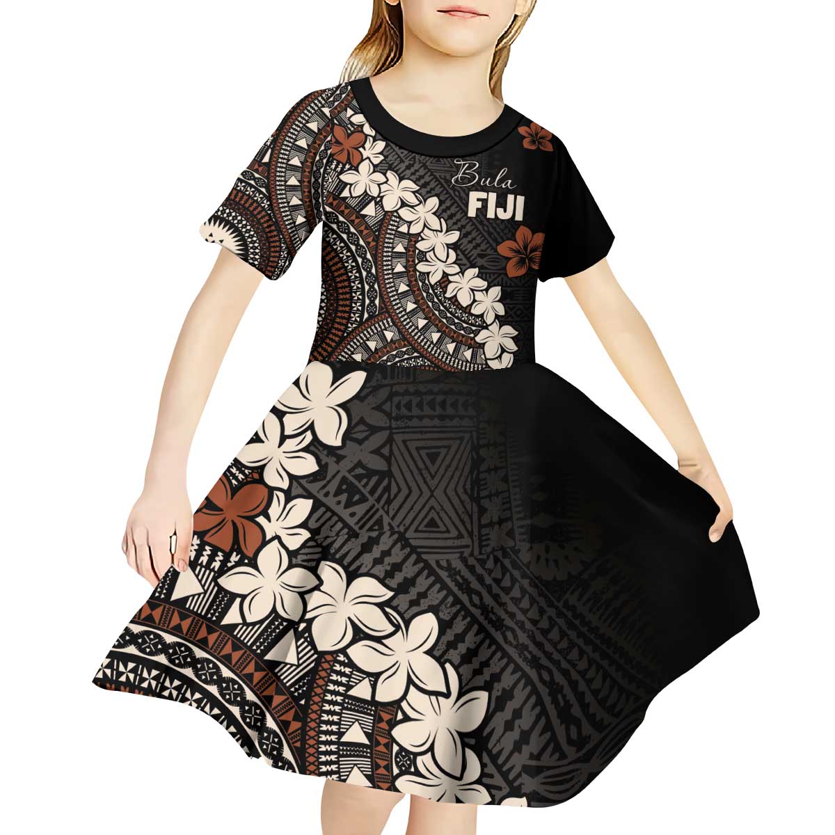 Bula Fiji Women's Day Kid Short Sleeve Dress Classic Masi Tapa