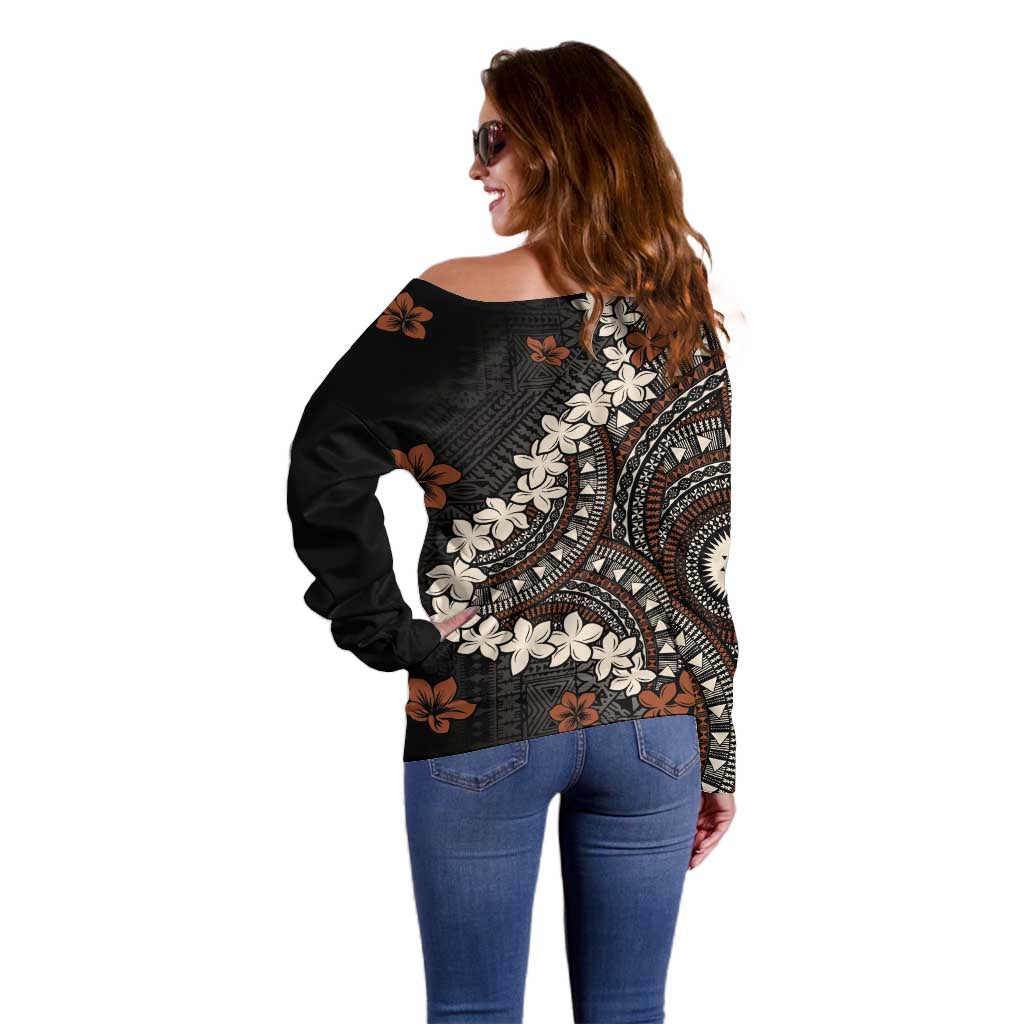 Bula Fiji Women's Day Off Shoulder Sweater Classic Masi Tapa