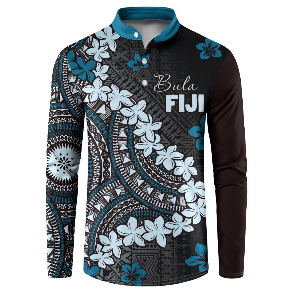 Bula Fiji Women's Day Button Sweatshirt Indigo Masi Tapa