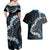 Bula Fiji Women's Day Couples Matching Off Shoulder Maxi Dress and Hawaiian Shirt Indigo Masi Tapa