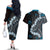 Bula Fiji Women's Day Couples Matching Off The Shoulder Long Sleeve Dress and Hawaiian Shirt Indigo Masi Tapa