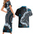 Bula Fiji Women's Day Couples Matching Short Sleeve Bodycon Dress and Hawaiian Shirt Indigo Masi Tapa
