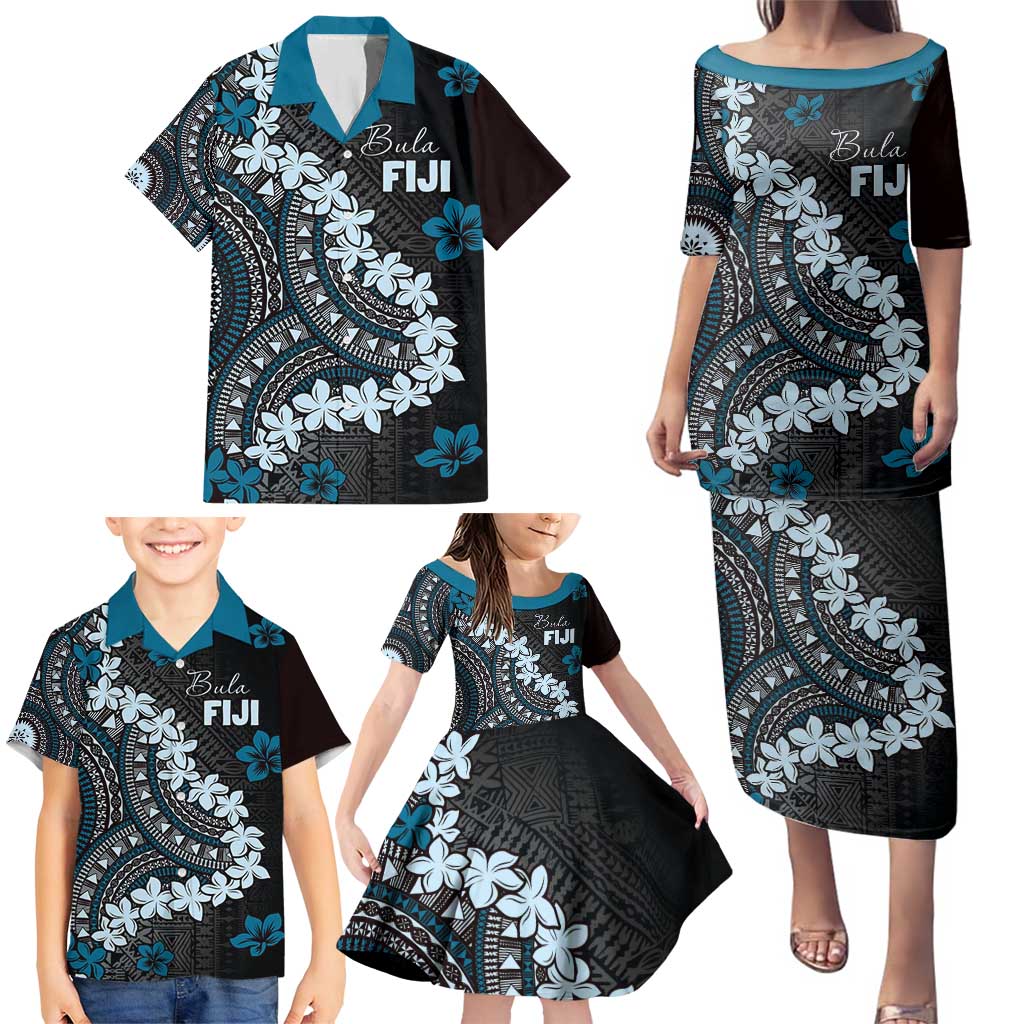 Bula Fiji Women's Day Family Matching Puletasi and Hawaiian Shirt Indigo Masi Tapa