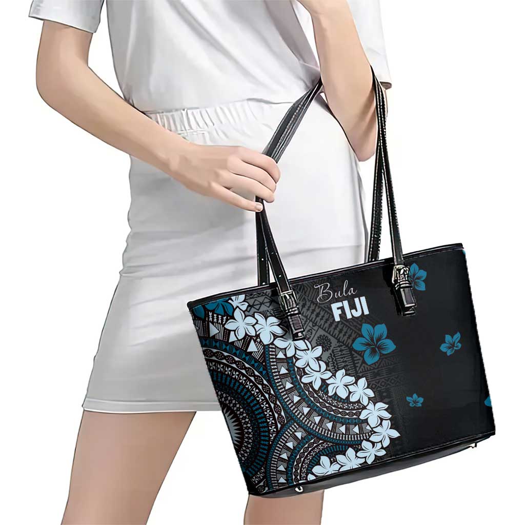 Bula Fiji Women's Day Leather Tote Bag Indigo Masi Tapa