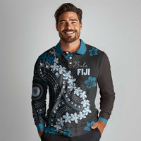 Bula Fiji Women's Day Long Sleeve Polo Shirt Indigo Masi Tapa