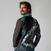 Bula Fiji Women's Day Long Sleeve Polo Shirt Indigo Masi Tapa