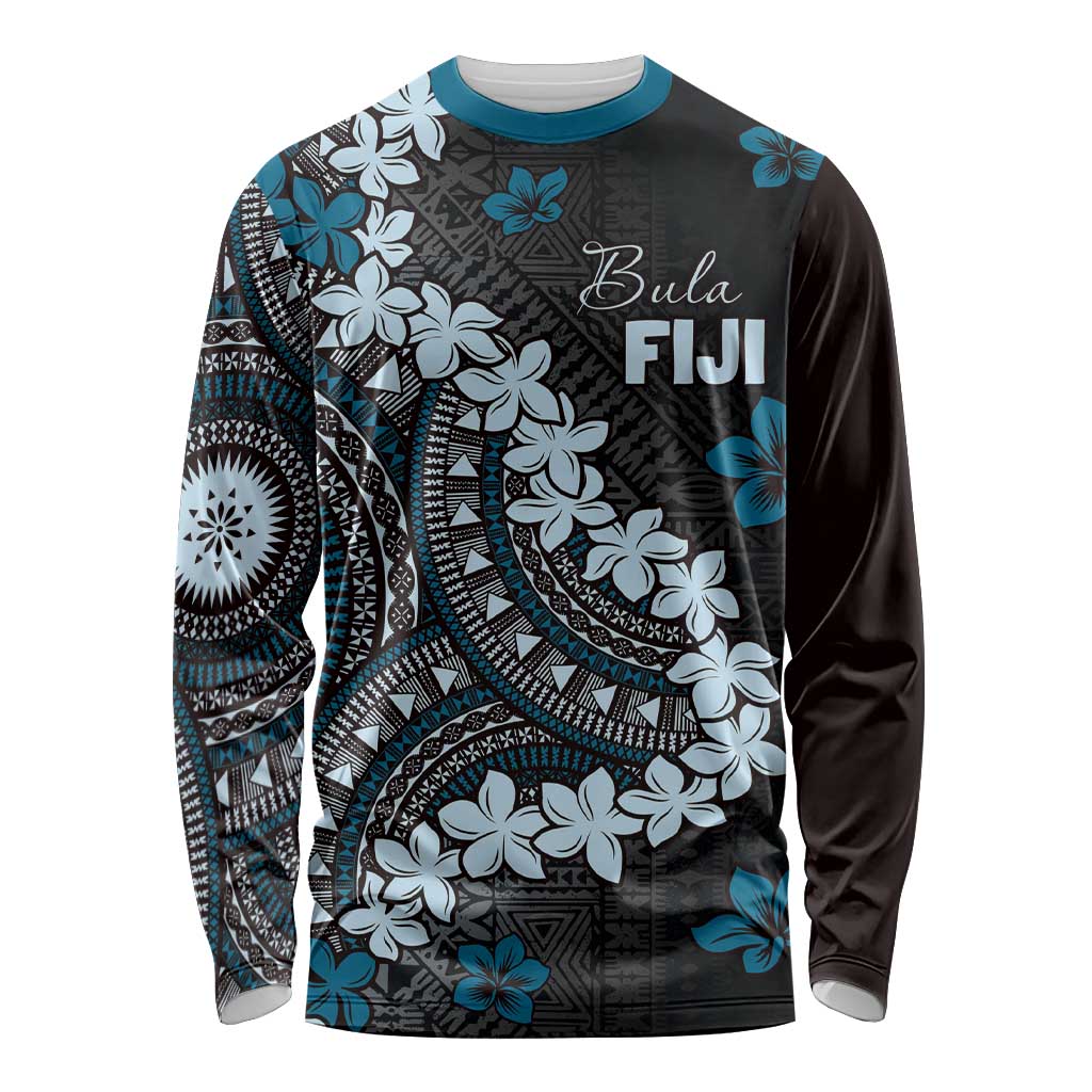 Bula Fiji Women's Day Long Sleeve Shirt Indigo Masi Tapa