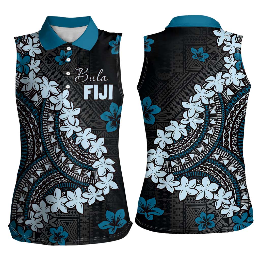 Bula Fiji Women's Day Women Sleeveless Polo Shirt Indigo Masi Tapa