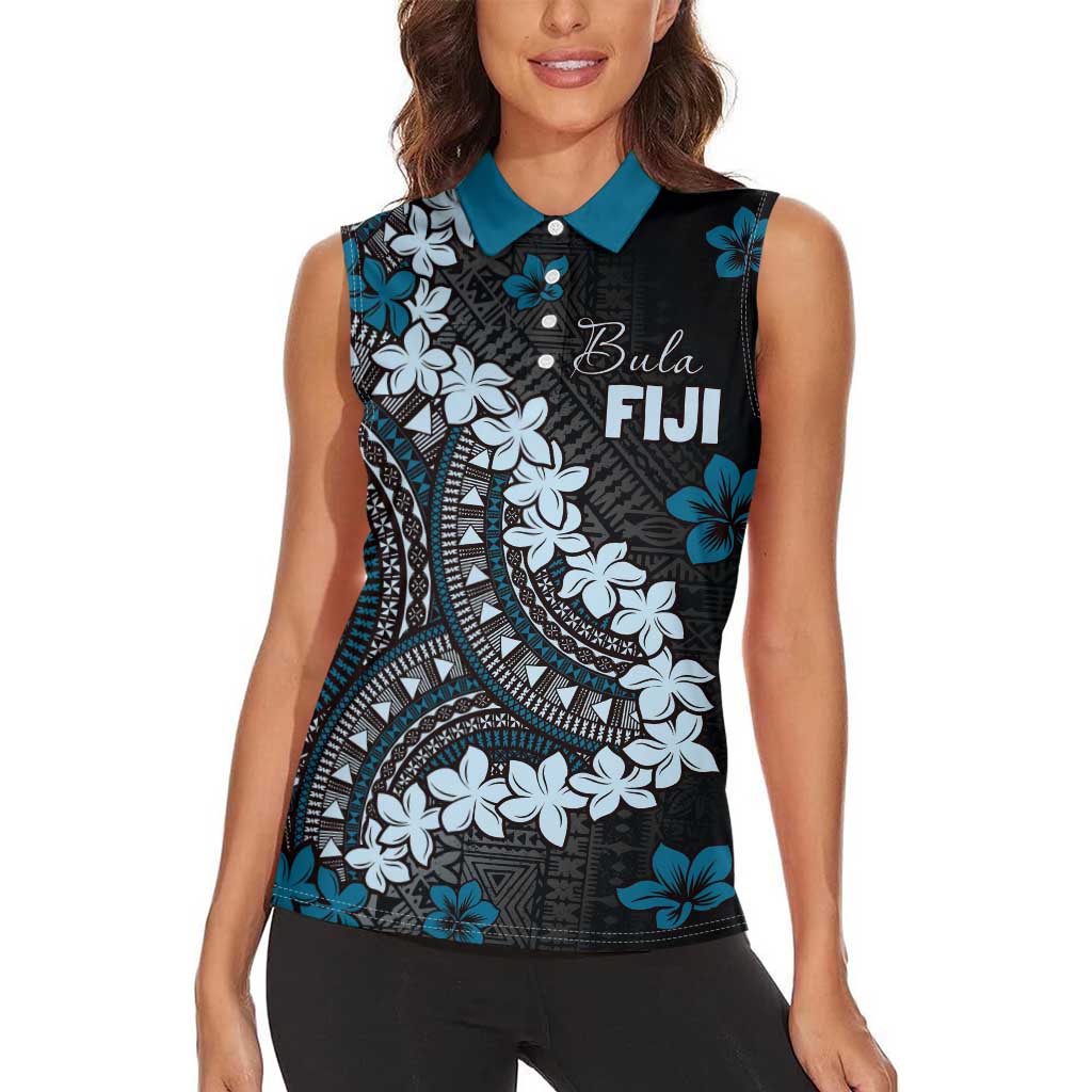 Bula Fiji Women's Day Women Sleeveless Polo Shirt Indigo Masi Tapa