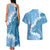 Bula Fiji Women's Day Couples Matching Tank Maxi Dress and Hawaiian Shirt Turquoise Masi Tapa