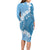 Bula Fiji Women's Day Family Matching Long Sleeve Bodycon Dress and Hawaiian Shirt Turquoise Masi Tapa