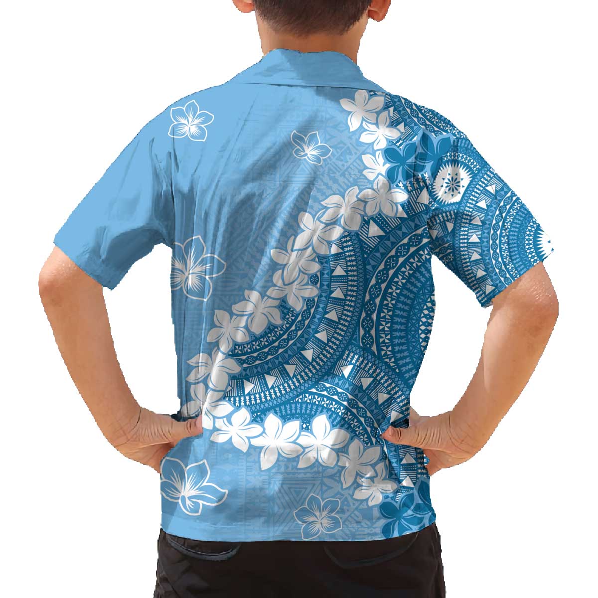 Bula Fiji Women's Day Family Matching Off The Shoulder Long Sleeve Dress and Hawaiian Shirt Turquoise Masi Tapa