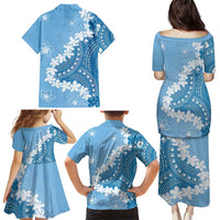 Bula Fiji Women's Day Family Matching Puletasi and Hawaiian Shirt Turquoise Masi Tapa