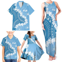 Bula Fiji Women's Day Family Matching Tank Maxi Dress and Hawaiian Shirt Turquoise Masi Tapa